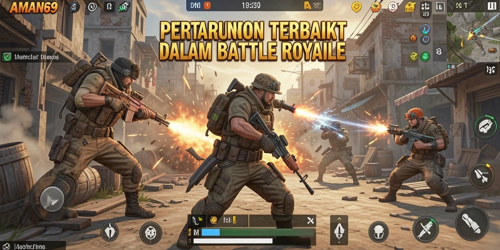 Screenshot gameplay AMAN69 menampilkan aksi Battle Royale yang mendebarkan.