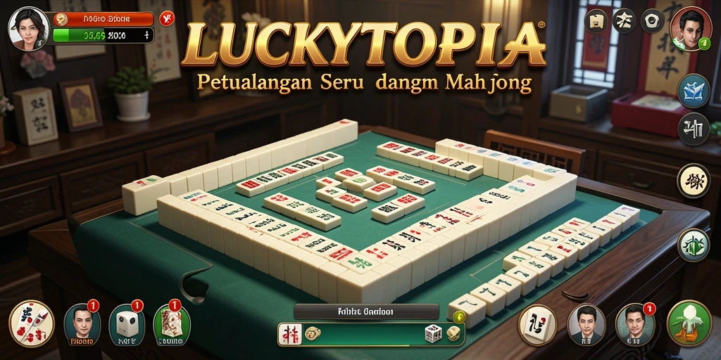 Screenshot <strong>LUCKYTOPIA</strong> menampilkan gameplay Mahjong yang seru dan penuh warna.