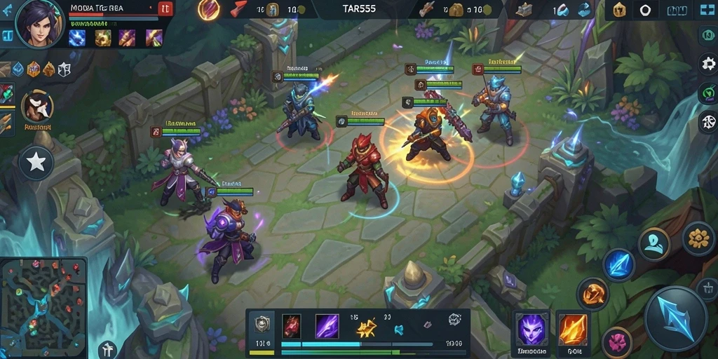Tampilan gameplay TAR555 yang mendebarkan dengan strategi tim MOBA.